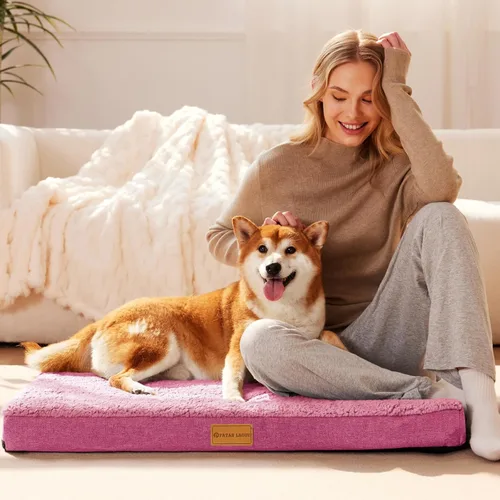 Vista 2 de Patas Lague Cama Ortopédica para Perros de Tamaño Mediano 30'' x 20'', Suave, Cómoda, Impermeable, Espuma Tipo Caja de Huevos, Colchón Mediano