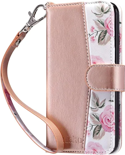 Vista 15 de ULAK Funda tipo cartera compatible con iPhone 8 Plus/7 Plus para mujer, de piel sintética de alta calidad con tarjeteros, función atril, funda Negro