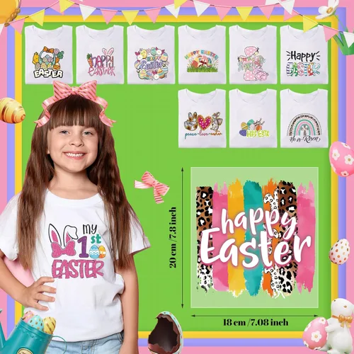 Vista 4 de 25 hojas de calcomanías de vinilo para planchar con conejo, huevos de Pascua, conejos, transferencia de calor, apliques para ropa, camisetas