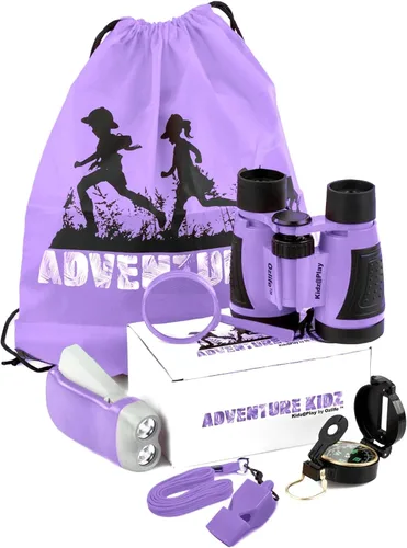 Vista 11 de Adventure Kidz - Kit de exploración al aire libre, binoculares de juguete para niños con estuche, linterna, brújula, silbato de zorro, lupa