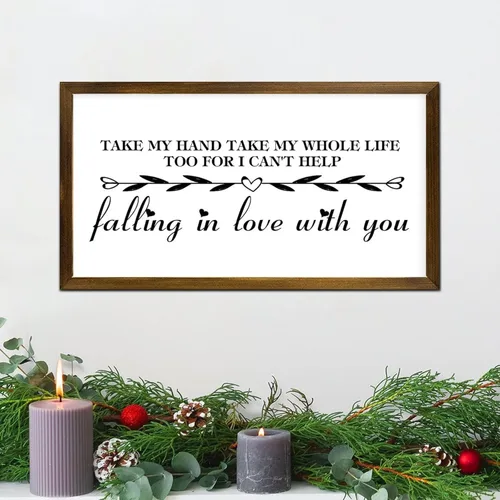 Vista 5 de Letrero con marco de madera con texto inspirador, con texto en inglés «Take My Hand Take My Whole Life», letreros con marco de madera rústica