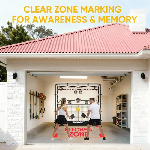 Vista 2 de Portable Pickleball Rebounder Net with Kitchen Lines System, Solo Training Net System for Dinks, Volleys & Drives, Accuracy Trainer with Carry Bag