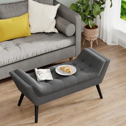 Vista 6 de Andeworld Banco de Cama Tapizado con Capitoné, Reposapiés Otomán de Entrada, Banco de Dos Asientos (Gris Oscuro)