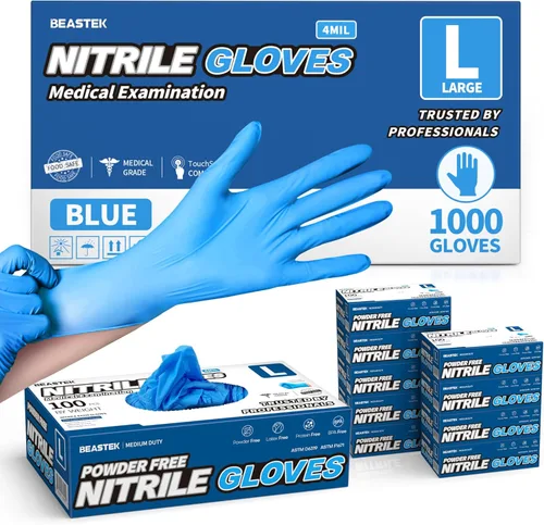 Beastek Medical Nitrile Exam Gloves, 4.0 Mil, 1000 Pcs Powder-Free Latex-Free Non-Sterile Food Safe Disposable Glove, Blue