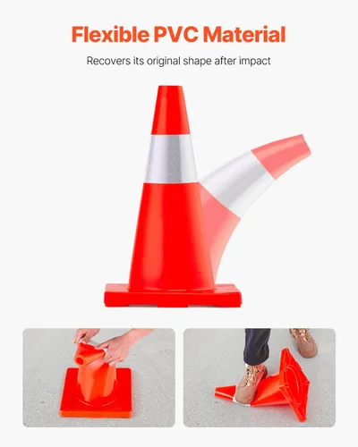 Vista 4 de VEVOR Paquete de 12 conos de tráfico de 18 pulgadas, conos de estacionamiento de seguridad en carretera, base de PVC, cono de tráfico naranja