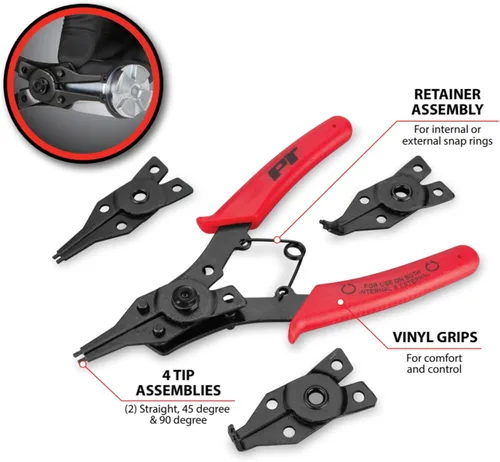 Vista 2 de Performance Tool W1159 Juego de 5 piezas de alicates intercambiables de boca recta, 45 grados y 90 grados