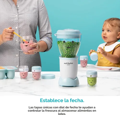 Vista 4 de NutriBullet NBY-50100 Sistema completo de fabricación de alimentos para bebés, 32 onzas, blanco, azul, transparente