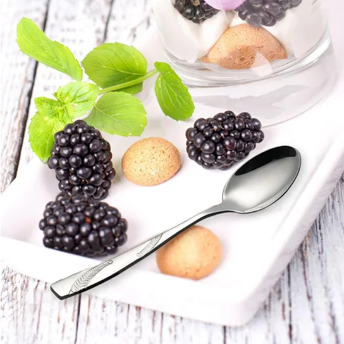 Vista 4 de Cuchara de postre de acero inoxidable de 16 piezas, juego de cubiertos de cuchara de postre de 6.02 pulgadas