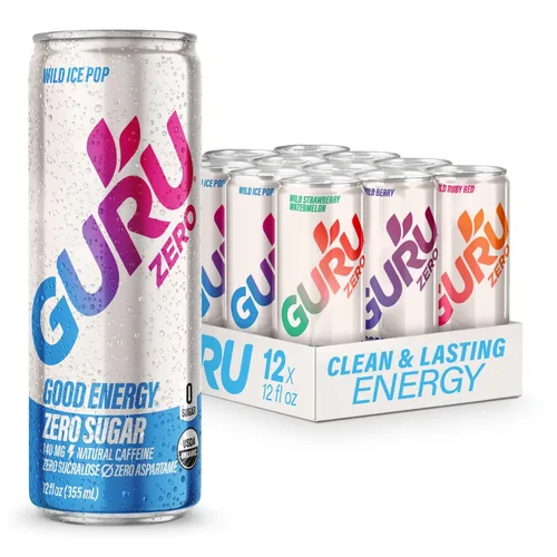 Vista 29 de GURU Fruit Punch - Bebidas energéticas orgánicas, bebida energética limpia con cafeína natural a base de plantas de té verde + enfoque con L