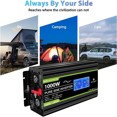 Vista 5 de Novopal Inversor de corriente de onda sinusoidal pura de 1000 W, convertidor de corriente de 12 V CC a 110 V/120 V CA, 4 salidas de CA, inversor