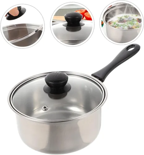 Vista 7 de 1 juego de olla de leche de acero inoxidable con mango largo antiadherente cacerola de cocción para calentamiento rápido para sopa de leche y pasta