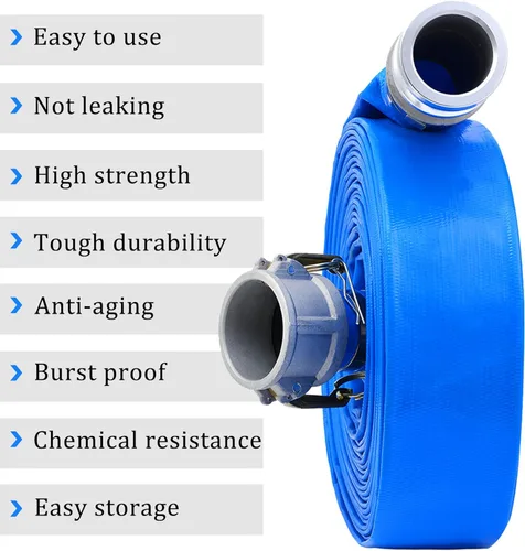 Vista 6 de Manguera de descarga plana de PVC de 1 pulgada x 50 pies con accesorios de aluminio Camlock C y E, montaje de bloqueo de leva, conjunto de manguera