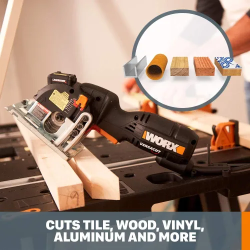 Vista 5 de Worx WX420L 3 Amp Versacut Sierra circular compacta eléctrica de 3-3/8 pulgadas con tecnología de guía láser