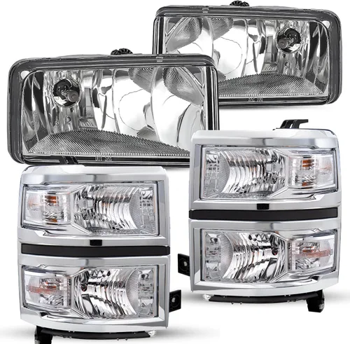 Vista 30 de JSBOYAT Conjunto de faros delanteros con luces antiniebla para Chevy Silverado 1500 2014-2015, camioneta, halógena, estilo OE, par de faros