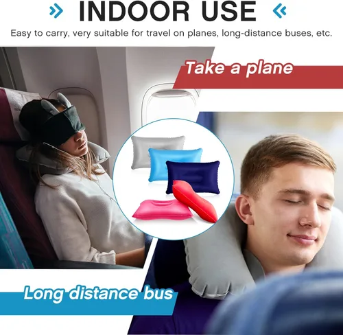 Vista 6 de Maitys Almohada inflable de viaje de 5 piezas, portátil y compacta, almohada de aire de tela flocada para camping, senderismo, oficina en casa
