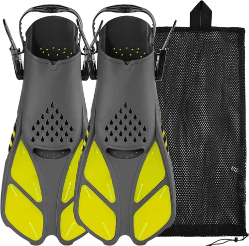 Vista 11 de Sugaroom Aletas de natación con talón abierto, aletas de snorkel ajustables con bolsa de malla, equipo de esnórquel, aletas para buceo