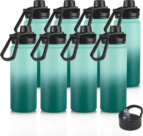 Vista 29 de Botella de agua aislada de 24 onzas con tapa con popote, botella de agua de metal de acero inoxidable con popote y tapa de boca ancha, botella