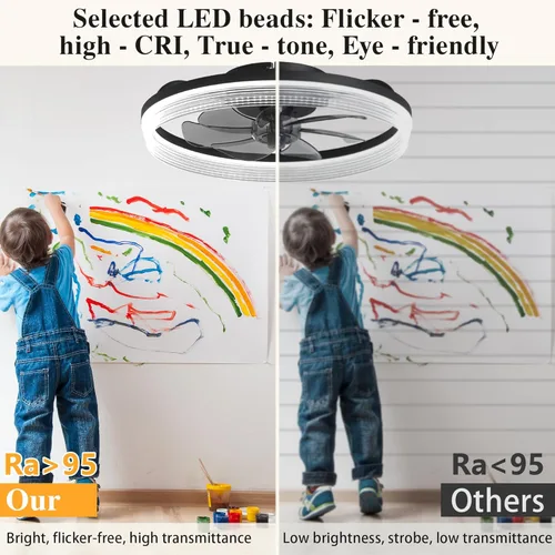 Vista 7 de Ventiladores de techo con luces y control remoto Fandelier - Negro 20'' de montaje al ras de perfil bajo, ventiladores de techo modernos