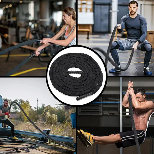 Vista 7 de Doufit Battle Rope 15 Inch Heavy Battle Exercise Training Rope 30ft Length 100 Dacron Fitness Rope Workout Ropes for Strength Training Home Gym
