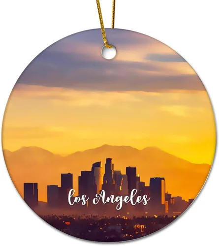 Vista 15 de Decorative Hanging Christmas Ornaments Los Angeles City Scene Building Cityscape Landscape Flat Circle Ceramic Christmas Ornament for Xmas Tree