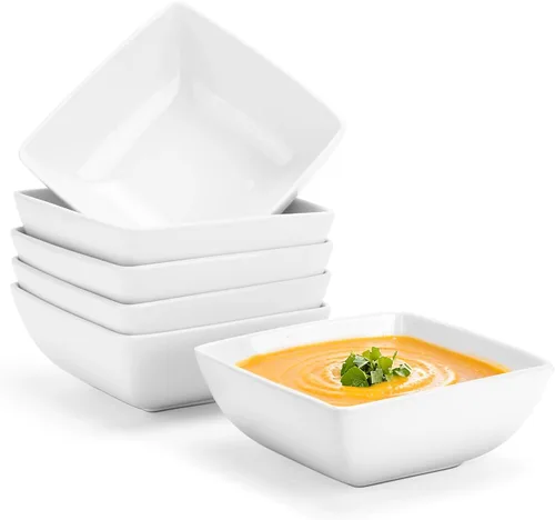 Tazones de sopa de porcelana, cuencos cuadrados de cereales de 28 onzas, juego de 6