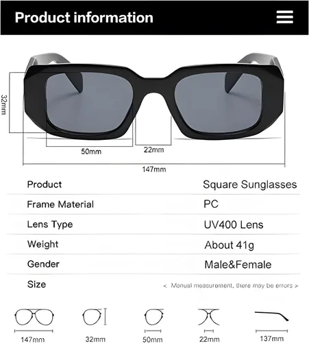 Vista 4 de Verfimaci Gafas de sol rectangulares de moda para mujer y hombre, gafas de sol cuadradas