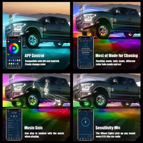 Vista 9 de Luces de rueda SUNPIE para camiones, luces de anillo de rueda de color de ensueño para coches con amplio ángulo para SUV con llanta de 17 pulgadas