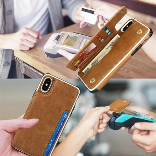 Vista 8 de iCoverCase Compatible con iPhone X/XS Wallet Funda para teléfono con tarjetero y correa para la muñeca de piel sintética con función atril a prueba