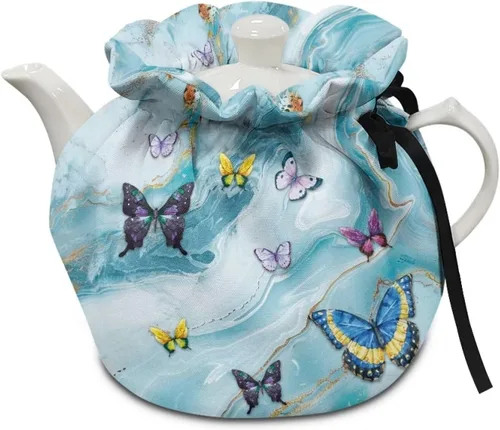 Vista 13 de Tetera acogedora funda térmica aislada para hervidor de agua, calentador de desayuno, lavable a máquina, para tetera, decoración de cocina del Verde