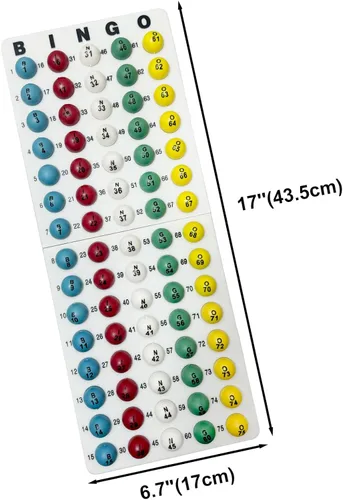 Vista 6 de JUNWRROW Juego de bingo jumbo con jaula de rueda de 11 pulgadas, 1000 fichas coloridas con una bolsa, 100 tarjetas mixtas, 75 bolas de llamada