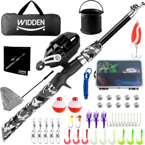 WIDDEN Kids Fishing Pole, Portable Telescopic Kids Fishing Poles for Boys and Girls, Fishing Rod and Reel Combo Kit with Tackle Box, and Fishing