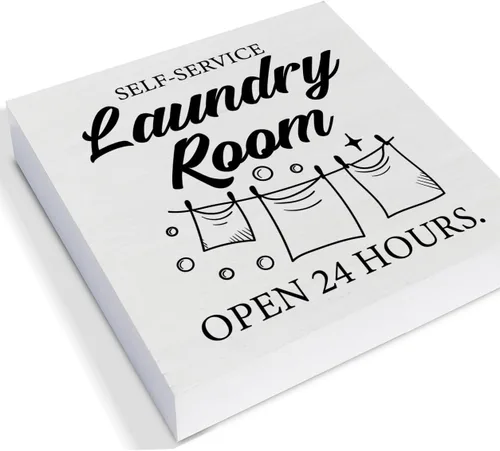 Vista 3 de Decoración de cuarto de lavandería para el hogar, granja, lavandería, bandeja escalonada, decoración de 3 piezas, caja de madera, letreros