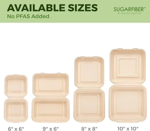 Vista 8 de [50 unidades] Paquete de cosecha de 6 x 6 pulgadas, contenedores de alimentos compostables para llevar, sin PFAS, cuadrados con tapas, caja