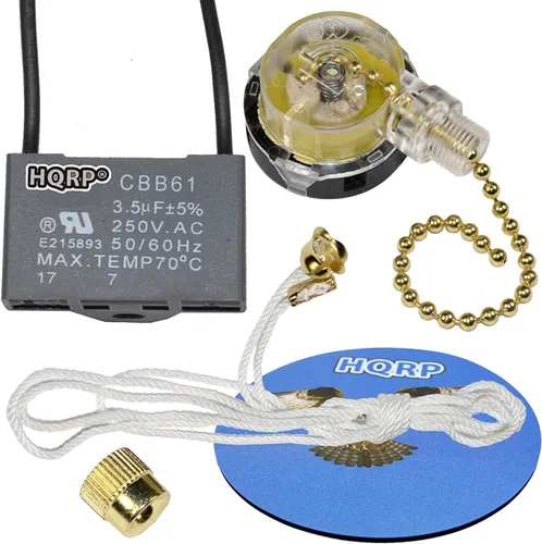Vista 26 de HQRP Kit de condensador de ventilador de techo CBB61 1uf+2uf 3 cables con certificación UL y interruptor de ventilador de 3 velocidades