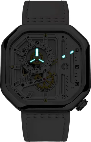 Vista 3 de AGELOCER Reloj analógico de acero inoxidable para hombre diseño mecánico automático de lujo de cuero y a la moda