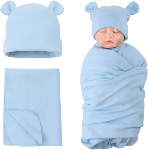 Vista 10 de PESAAT Conjunto de gorro de algodón para bebé, sombreros para recién nacidos, mantas de recepción para bebés niños y niñas