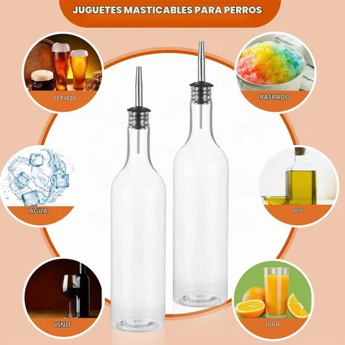 Vista 6 de 8 juegos de botellas de plástico de 25 onzas, botellas de jugo de jarabe de cuello largo con vertedor y tapas, recipiente de plástico a prueba