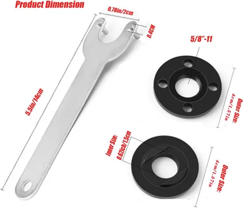 Vista 2 de Llave angular de brida de amoladora, tuerca de bloqueo de metal para DW Milwaukee Makita 193465-4 compatible con Bosch Black & Decker Ryobi 4.5" 5