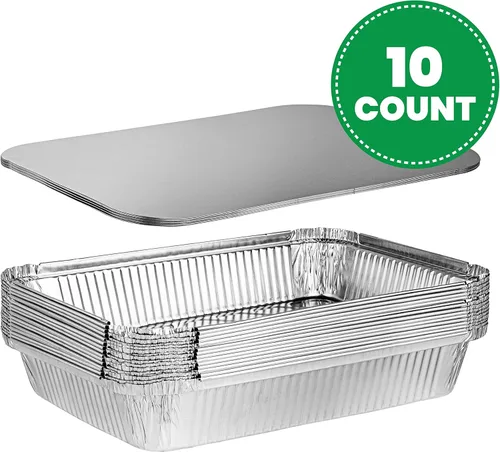 Vista 2 de PLASTICPRO Moldes de aluminio desechables de 4 libras para hornear oblongos de 12 x 8 x 2 pulgadas con tapas de cartón, utensilios de cocina