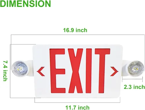 Vista 5 de Señal de salida LED con luces de emergencia, respaldo de batería, doble cara, iluminación de salida de emergencia cableada para edificios