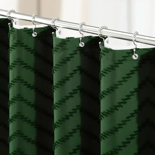 Vista 9 de Dynamene - Cortina de ducha, tela bohemia y rústica con rayas con chebrón en relieve, cortina texturizada para decoración de baño, juego de cortina