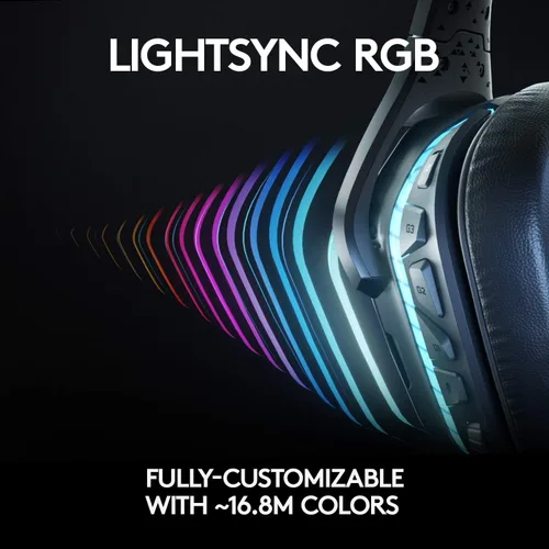 Vista 7 de Auriculares Logitech G935 inalámbricos, sonido envolvente DTS X 7.1, con tecnología Lightsync RGB (rojo, verde, azul) para juegos en computadora
