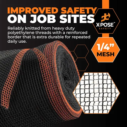 Vista 5 de Xpose Safety Red de seguridad para construcción de Xpose Safety - Rollo de material temporal de 150 pies, malla de 1/4" para cerca de andamio