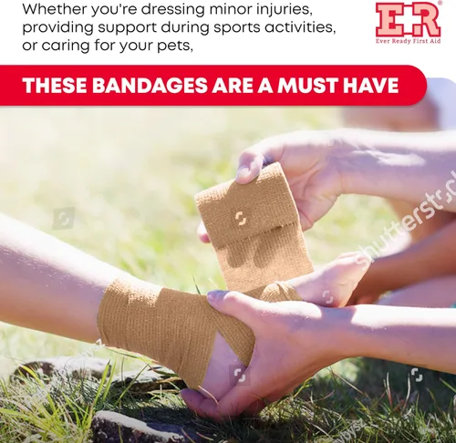 Vista 6 de Ever Ready First Aid Vendajes cohesivos autoadherentes, 4 pulgadas x 5 yardas para primeros auxilios, esguinces, hinchazón, deportes, mascotas