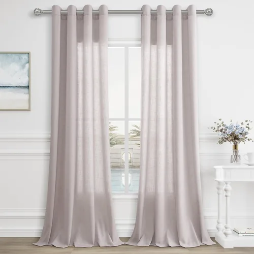 Vista 75 de Aersas Cortinas de lino negro para dormitorio de 63 pulgadas de largo, 2 paneles de privacidad, eficiencia energética, semitransparentes, cortinas