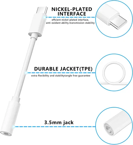 Vista 2 de Lezaface Adaptador USB-C a conector de auriculares hembra de 0.138 in, paquete de 2, compatible con iPhone 15/15 Plus/15 Pro/15 Pro Max