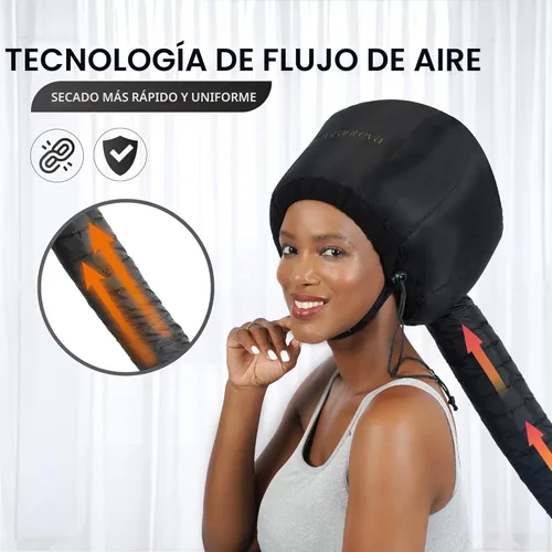 Vista 3 de Secador de pelo con capucha y diadema integrada que reduce el calor alrededor de las orejas y el cuello. Gorro difusor con capucha para rizos