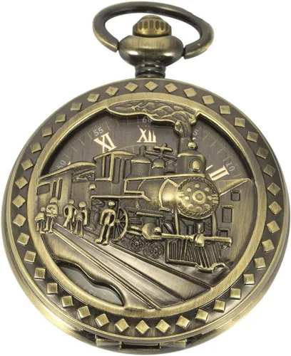 Carrie Hughes Reloj de bolsillo mecánico de tren de vapor vintage para hombre con cadena en caja CH108B, CH108B, retro, moda, casual, negocios,