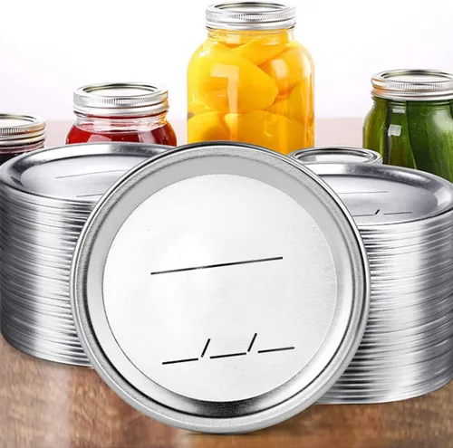 Vista 6 de 24 tapas para tarros Aecllcea Mason, tarros Kerr Tapas de metal de tipo dividido con sellos de silicona, material de grado alimenticio, tapas