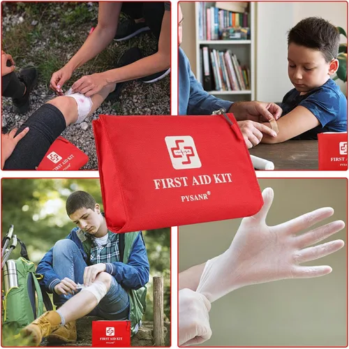 Vista 5 de Pequeño kit de primeros auxilios, 150 piezas con manta de aluminio y tijeras, mini bolsa de primeros auxilios para emergencias, hogar, campamento